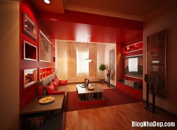 Phòng khách nồng nàn với sắc đỏ
