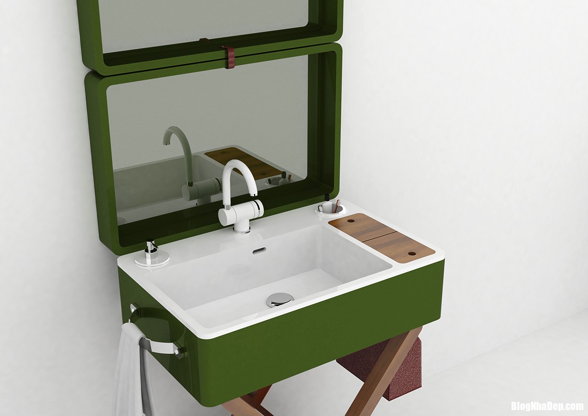 Phòng tắm độc đáo với mẫu bồn rửa mặt hình chiếc vali
