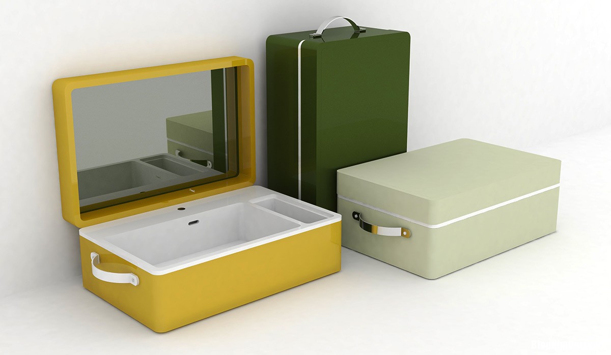 Phòng tắm độc đáo với mẫu bồn rửa mặt hình chiếc vali