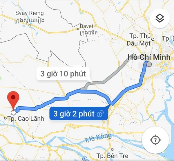 Chỉ đường từ thành phố Hồ Chí Minh đi Đồng Tháp bao nhiêu km?