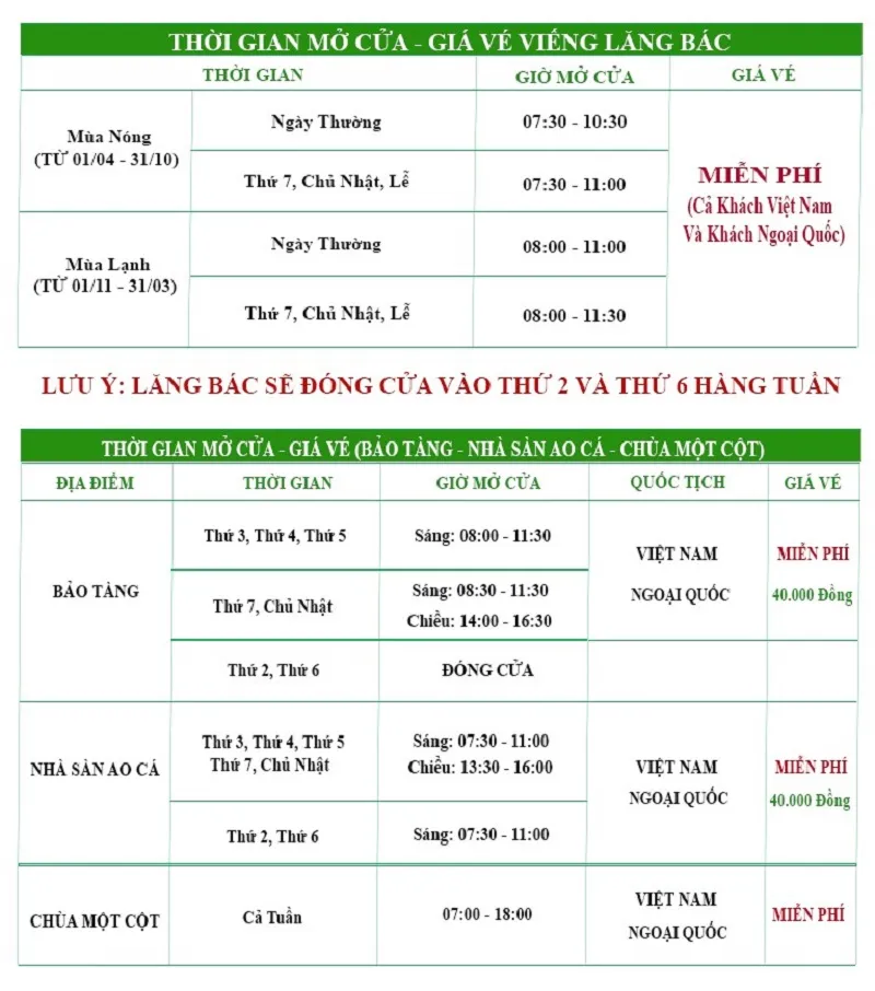 Giá vé tham quan Lăng Bác Hồ [thông tin cập nhật 2023]